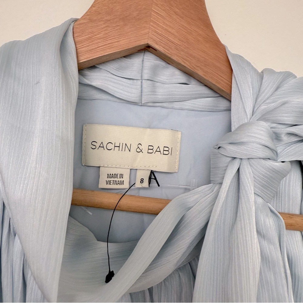 Sachin & Babi Kayla Tie Neck Maxi Crinkle Dress, Ice Blue - Picture 6 of 8